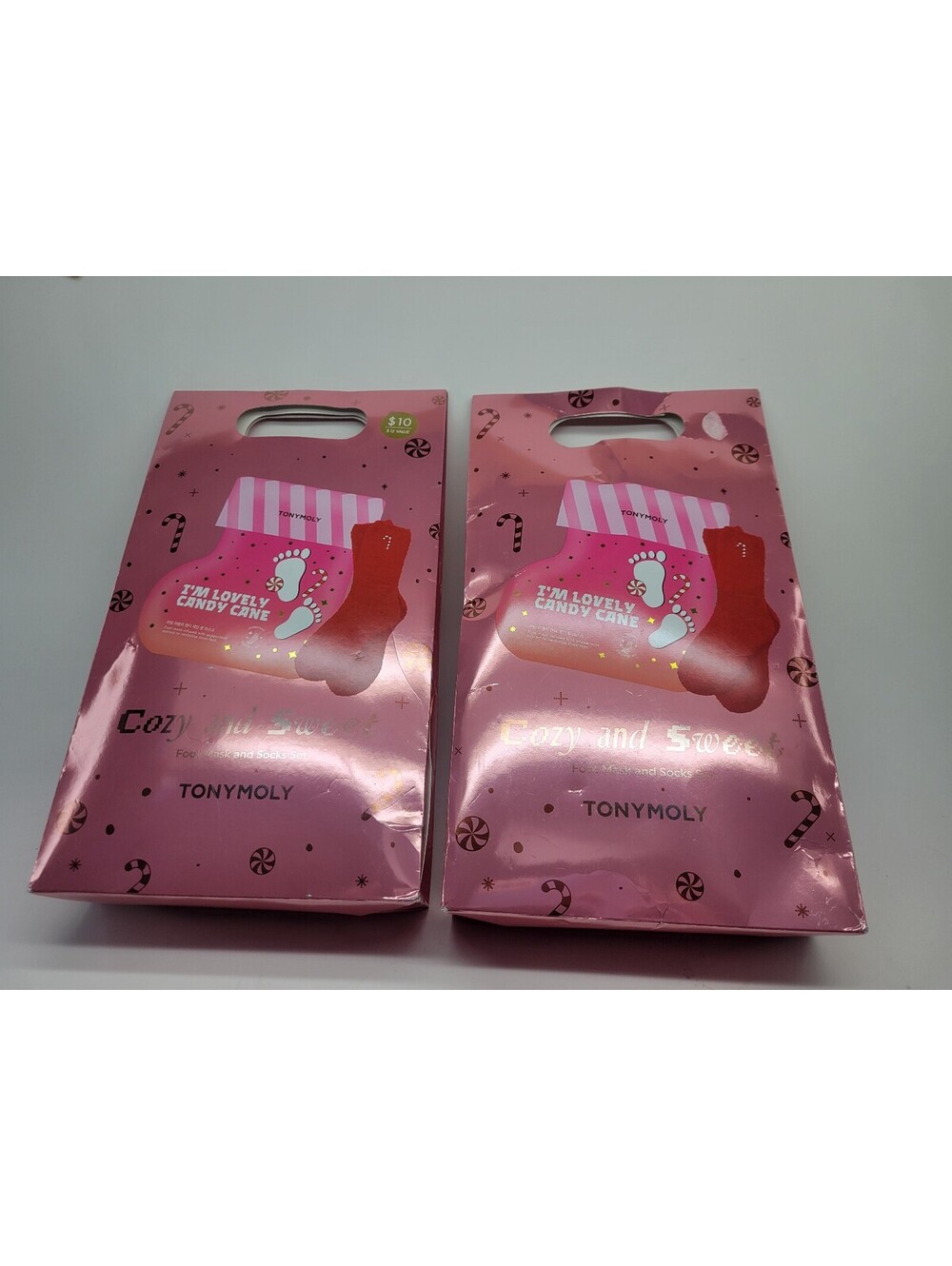 2x TONYMOLY I'm Lovely Candy Cane Foot Mask and Socks Set ***READ***
